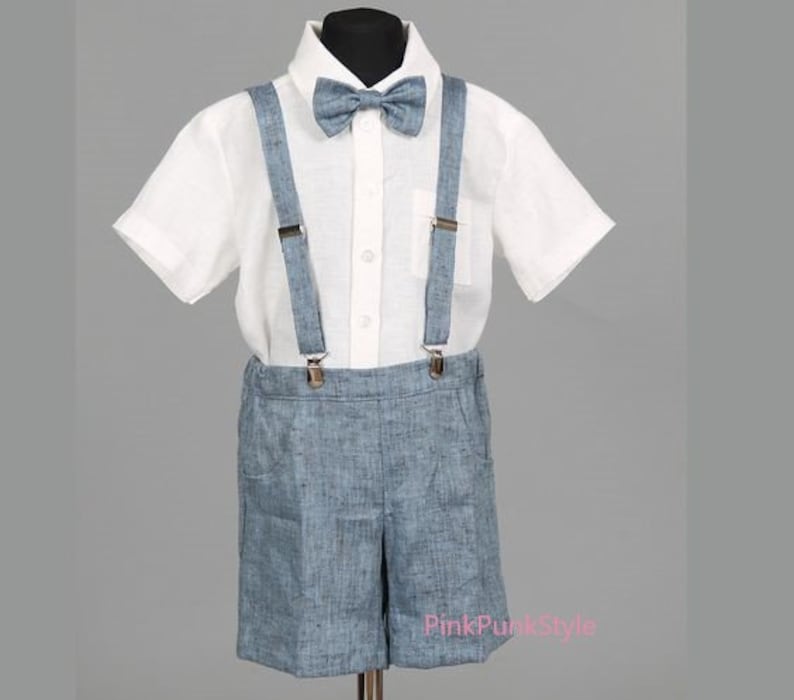 2pcs.boys Linen Suspender Short Bow Tie Toddler Ring Bearer Etsy