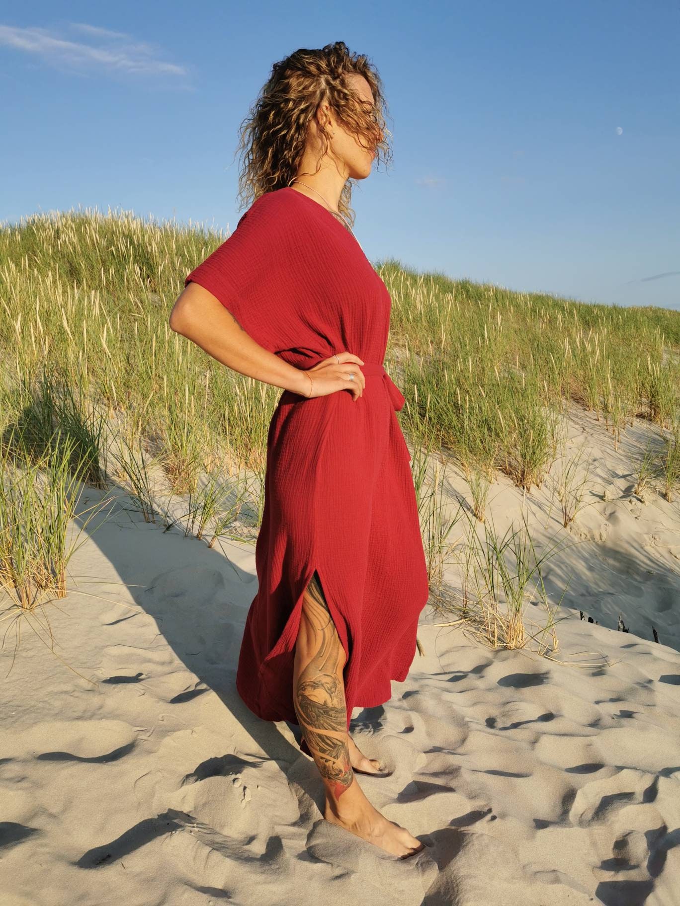 Double Gauze long dress / Kimono Summer Dress with Belt / Etsy