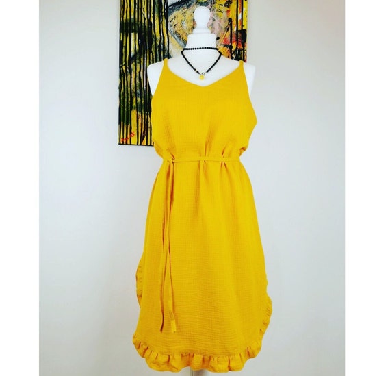 Bohemian double gauze dress / Muslin Strap Dress / Spaghetti Strap Sleeveless Dress / cotton loose summer dress.