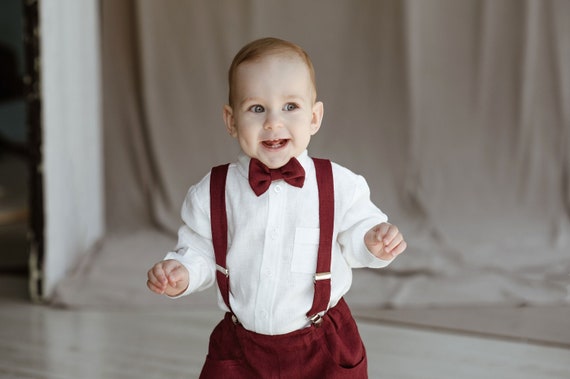 Infant Linen Shirt / Baby Boys Ring Bearer Shirt / White Long Sleeve Linen Shirt / Wedding, Baptism OUTFIT