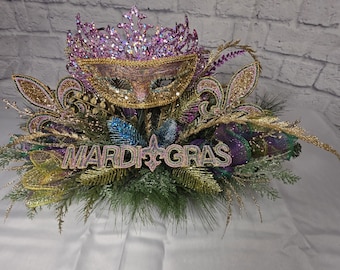 Mardi Gras Centerpiece, Glam Mardi Gras Mask Table Decor, Fleur De Lis Table Arrangement, Glam Table Centerpiece,