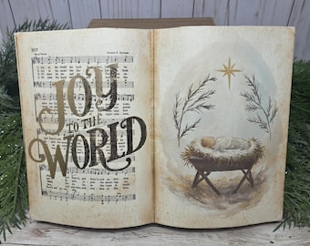 Joy to the World Bible Book, Nativity Bundled Wreath Kit, Baby in a Manger Decor, Holiday Bible Wall Picture, Nativity Scene Shelf Sitter