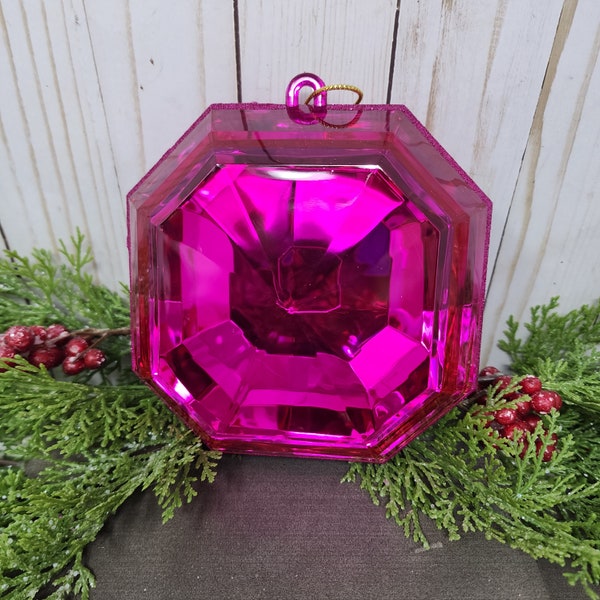 6 inch Gemstone Ornament, Pick on Acrylic Square Gem, Plastic Jewel Embellishment, Acrylic Gemstone Wreath Attachment, Shatterproof Ornament