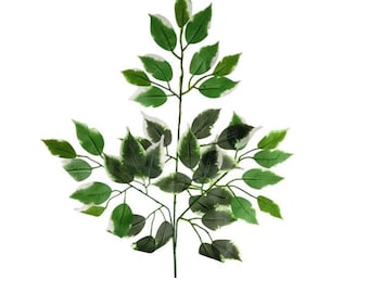 Varigated Green Ficus Stems, Wired Artificial Green and White Ficus,(Assorted Colors available in other listing), Message me for Bulk Option