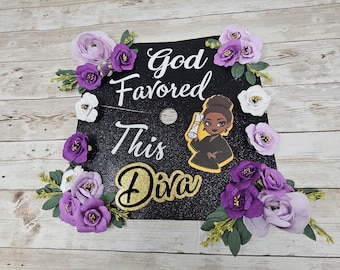 Graduation Cap Topper, Custom Grad Cap Design, Personalized Senior Cap and Gown, Handmade Decoration Hat Top, Customized to fit standard cap