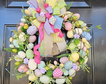 Plaid Easter Egg Grapevine Wreath, Farmhouse Door Decor