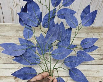 Navy Blue Ficus Stems, Wired Artificial Ficus Greenery Stem, (Assorted Colors available in other listings), Artificial Greenery for Crafts