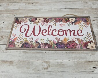 WELCOME Sign, Copper Glitter Sign, Fall Sunflower sign, Fall Decor, 12 in Door Hanger, *Pick Sign only or kit w matching greenery &ribbon