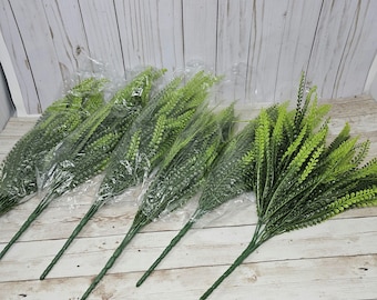 Green Beaded Grass, UV resistant, Buying 12 Grass per pack, Button Fern Bush, Beaded Fern, Wreath Greenery