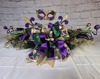 Mardi Gras Mask Centerpiece, Purple Green Gold Table Decor