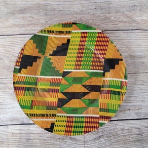 African Print Wall Art (1), Decorative Dinner Plate, African Print Dinnerware, Kente Print Wall Plate, Red Green Plate, Black Yellow Plate