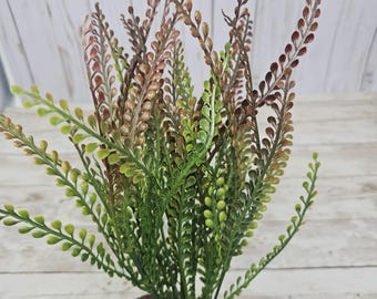 Brown Button Fern Bush, Buying 6 per pack, Brown Button Fern Floral Greenery, Wired Beaded Grass, Viral Greenery Stalk, 15 inch Fern Bush