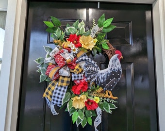 Chicken Grapevine Wreath, Rooster Grapevine Wreath, Wreath for chicken lover, Farm Door Decor, Funny Animal Wreath