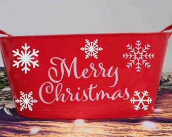 Personalisierte frohe Weihnachten bin, Urlaub Geschenkkorb, leere Weihnachtswanne, Weihnachtsgeschenkkorb, personalisierte Urlaub Korb, Schneeflocke bin