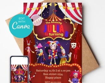 Circus Birthday Invitation, Circus Birthday Invitation, Editable Digital Canva Template