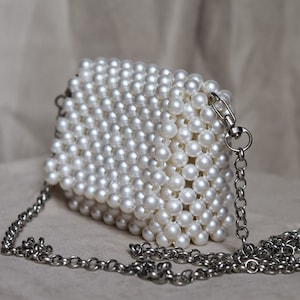Pearl clutch bag, mini size Pearl bag, Beaded clutch bag, bridesmaid bag, bridal bag, beaded bag, pearl purse, pearl beaded bag