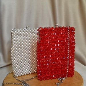 Sparkling Crystal Bag, crystal beaded bag, beads clutch bag, red beaded bag, Women Beaded bag, Beaded Bag, Handmade beaded bags, beads bag