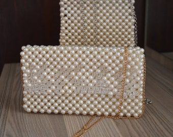 Pearl Beaded Bag, Pearl Wedding Handbag, Pearl clutch bag, Pearl bag, pearl purse, wedding clutch bag, Pearl Evening Bag, Pearl clutch bag