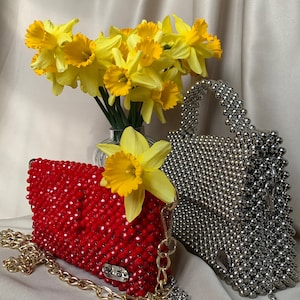 Sparkling Crystal Bag, crystal beaded bag, beads clutch bag, red clutch bag, Women Beaded bag, Beaded Bag, Handmade beaded bags, beads bag