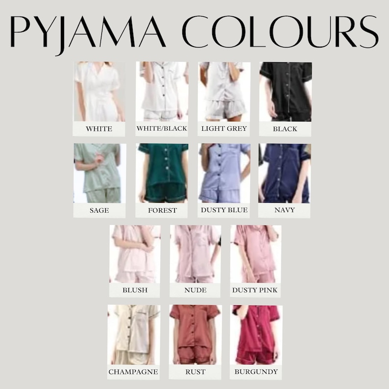 Pyjama colour options for luxury milestone birthday satin pyjamas