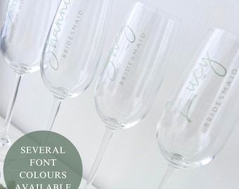 BRIDAL CHAMPAGNE FLUTES - Personalised with Name and Role, Perfect Gifts for Bridesmaid Proposals, Hen Party's and on the Wedding Day
