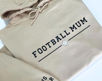 FOOTBALL MUM Hoodie - Footy Mum, Mothers Day Hoodie, Gift for Mum, Personalised with Childrens Names on Sleeve, Custom Football Mum Hoody