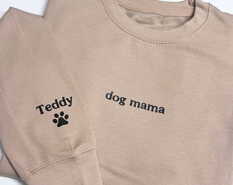 DOG MAMA Sweater - Personalised with dogs name on sleeve, Custom Dog Mum Jumper, Mothers Day Gift for Dog Mama, Gift for Mum, Petite & Plus