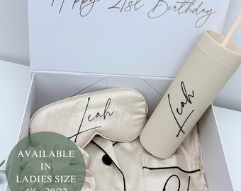 BEIGE SATIN PYJAMAS - Personalised Luxury Milestone Birthday Gift Box Set, 16th, 18th, 21st, 30th, 40th, Gift for Daughter, Bestie, Wife