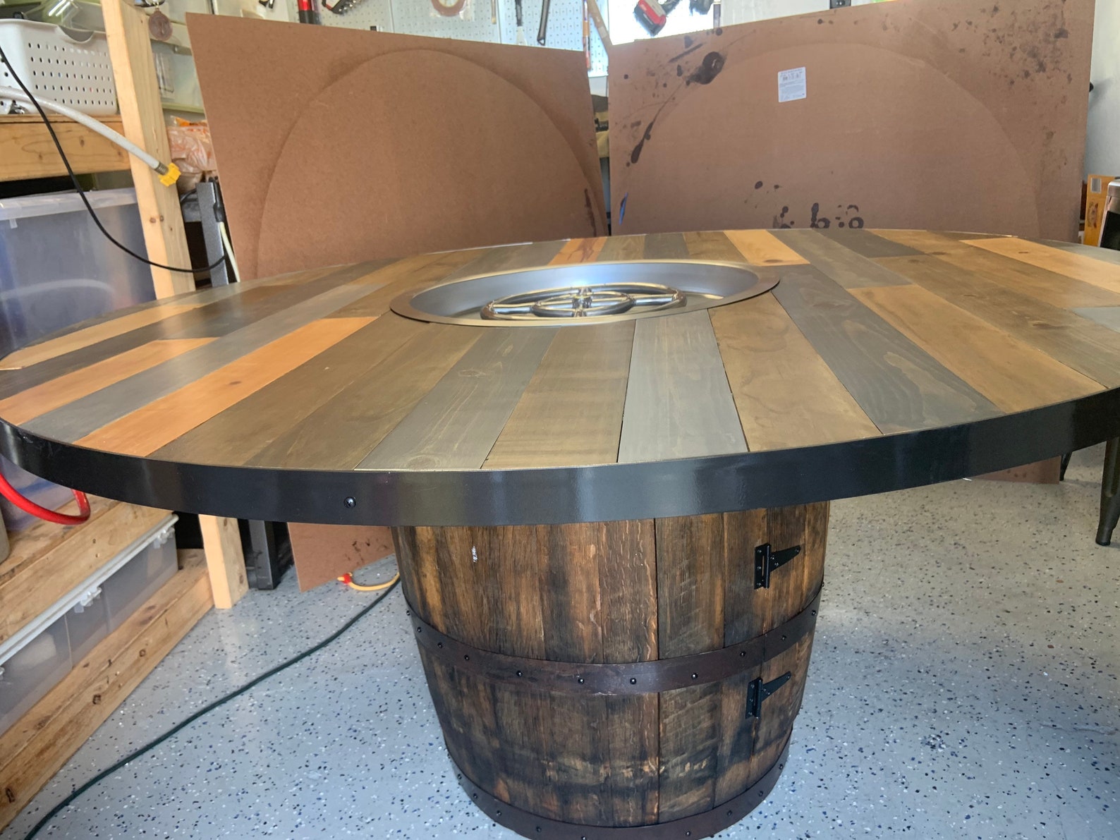 Whiskey barrel propane fire pit Etsy