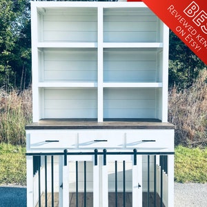 Dog Kennel + Hutch Shelving + Drawers | FREE SHIPPING | Buffet Table | Crate | Furniture | Rustic | Indoor Dog House | Best Reviews on Etsy