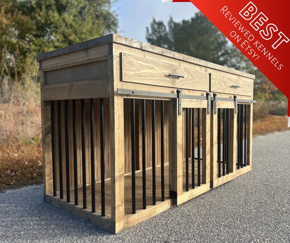 Entertainment Center Dog Kennel | FREE SHIPPING | Farmhouse | Dog Crate | Rustic Dog Kennel | Tv Stand | Drawers | Custom Furniture