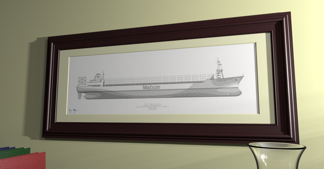 S/S KAUAI Ship Rendering Print, Matson, Steam Powered Container Ships