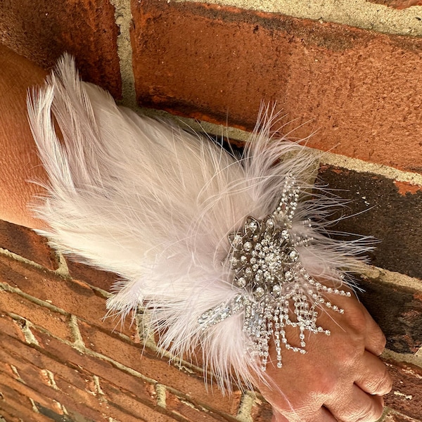 White Feather Corsage Set / Prom Corsage