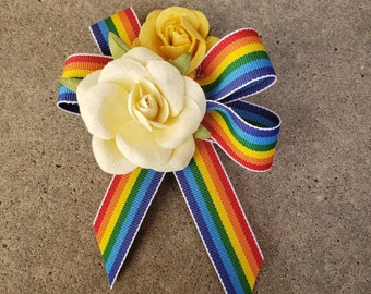 Rainbow ~ Pin On CORSAGE ~ Roses Calla Lilies LGBT Silk Wedding Flowers Prom 