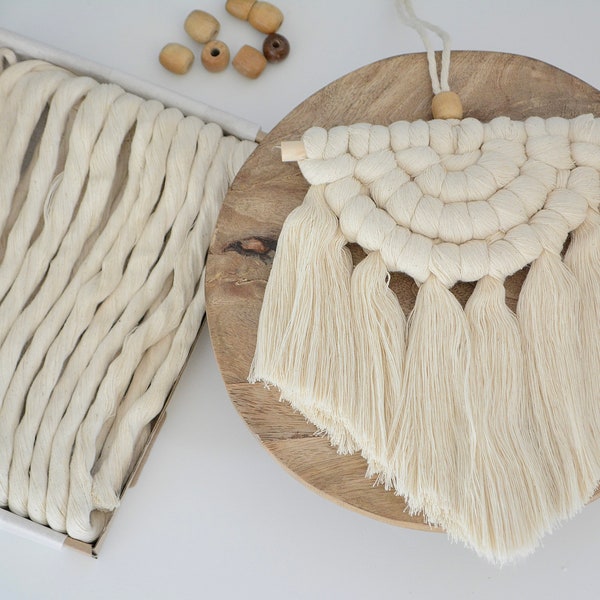 DIY Semi-circle Macrame Wall hanging kit, boho macrame, crafty DIY, White Macrame, Macrame Gift, Eco-Friendly gift