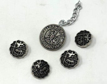 Silver Lion Crest Blazer Buttons Chained Cape Clasp Heraldic Uniform Lot Vintage