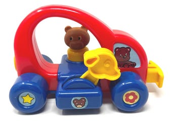 80s Kawada Bear Push Car Toy Plastic Vintage 1986 Made in Japan