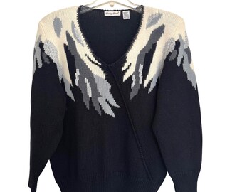 80s Wool Angora Blend Intarsia V-Neck Sweater Women Large Carriage Court Vintage