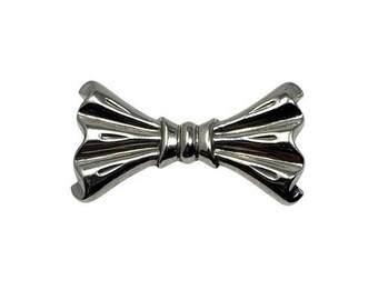 Vintage Silver Toned Metal Bow Brooch Pin