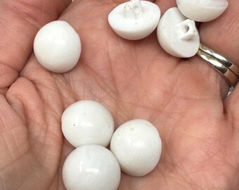 Buttons White Plastic 5/8" Vintage Shank Domed Half Ball 7pc Lot