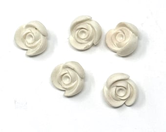 Rose Flower Buttons 1/2" Ivory Plastic Shank Vintage Boho Chic Crafting 5pc
