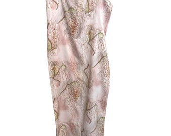 Vintage botanische wilgenprint satijnachtige stof blush roze salie groen bloemen