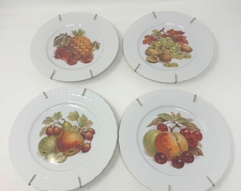 Hutschenreuther Germany Fruit Porcelain Plates Set of 4 Hangers Vintage Wall Art