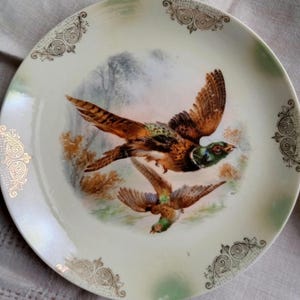 Antique Pheasant Porcelain 8-1/4&quot; Dessert Cake Plate