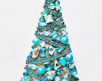 Tsjechische vintage strass kerstboomstandaard: boho art-deco decor