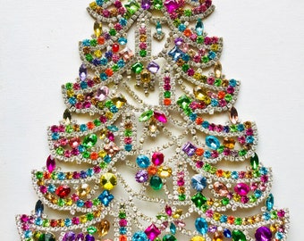 Czech vintage Xmas Christmas stand rhinestone bohemian glass estate jewelly stand up juliana art deco