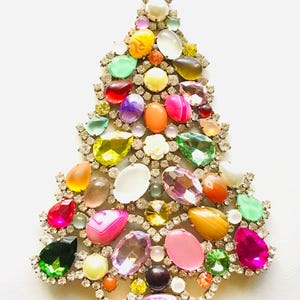 Czech vintage Xmas Christmas stand rhinestone bohemian glass estate jewelly stand up juliana art deco