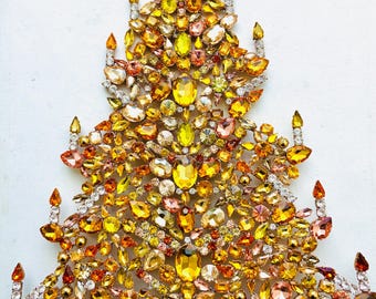 Czech Rhinestone Christmas Tree Stand: Vintage Bohemian Glass, 35cm
