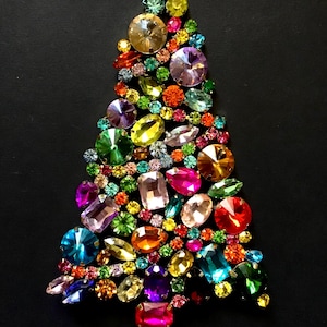 Czech vintage Xmas Christmas stand rhinestone bohemian glass estate jewelly stand up juliana art deco