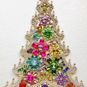 Czech vintage Xmas Christmas stand rhinestone bohemian glass estate jewelly stand up juliana art deco